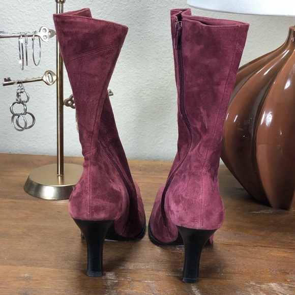 Kenneth Cole Purple Suede Pointed Heeled Boots - Picture 5 of 8